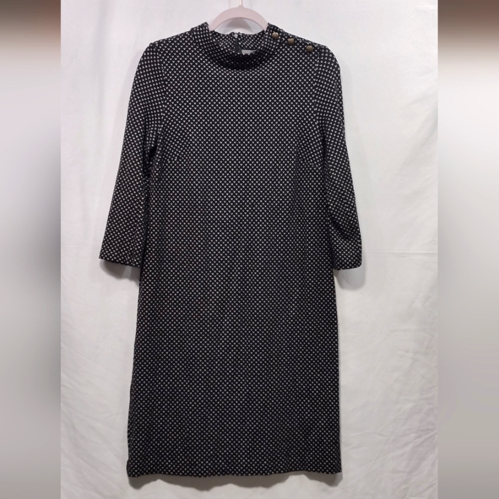Talbots Knit Dress Women's M Black White 3/4 Sleeve Retro 90s Y2K Boho